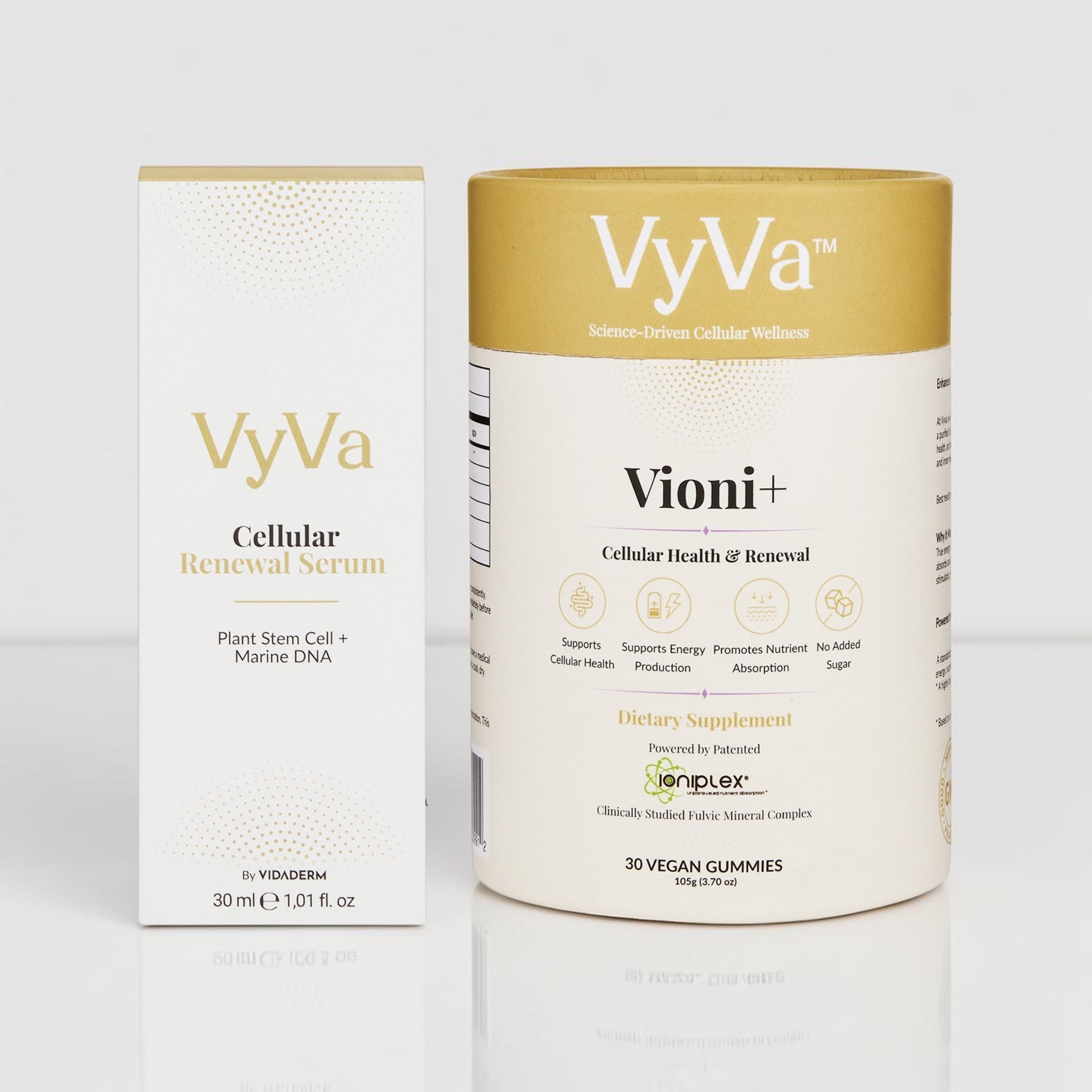 VyVa Supplement + Serum Duo supplement and serum pairing demo shot