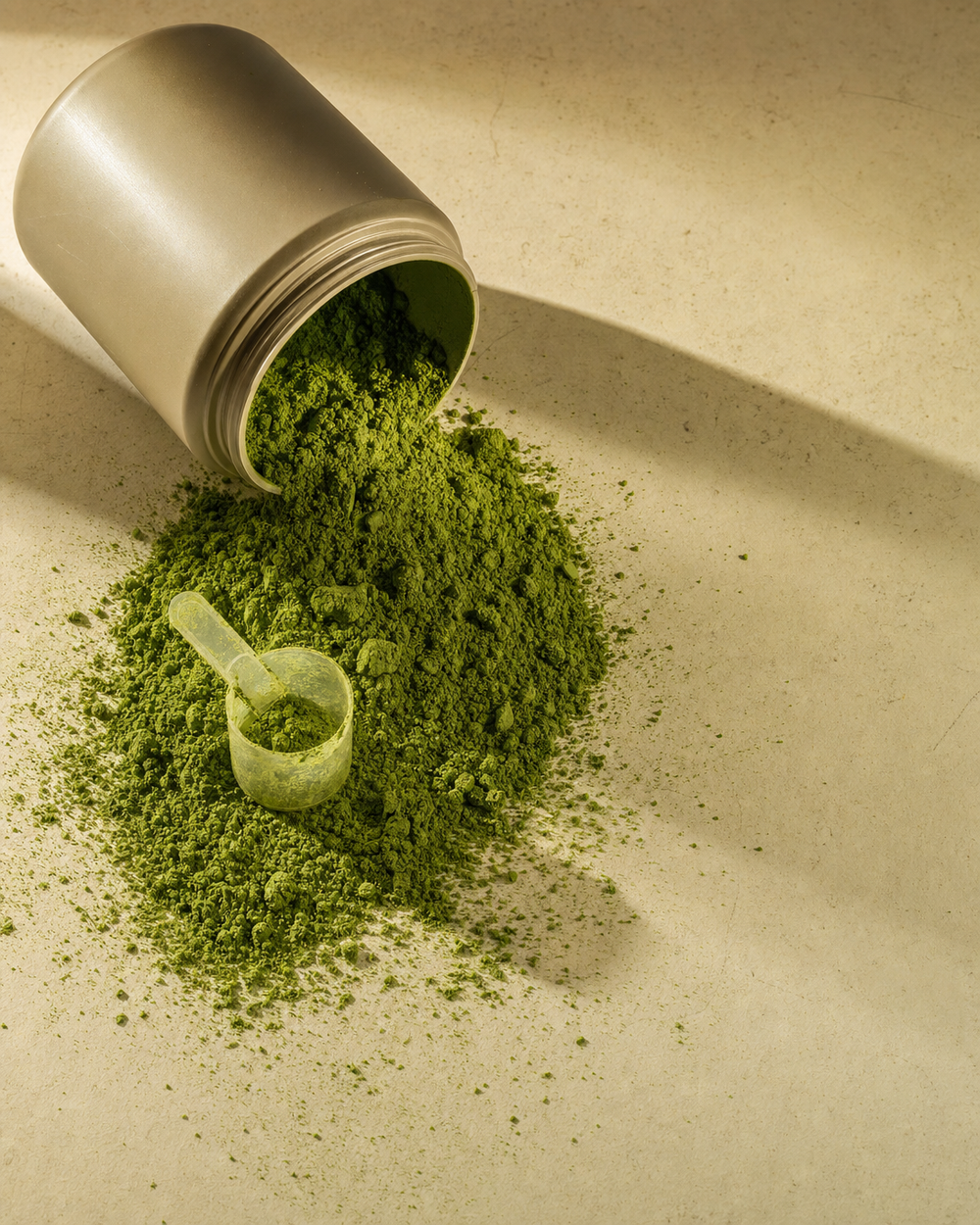 A scoop of a many-ingredient greens blend